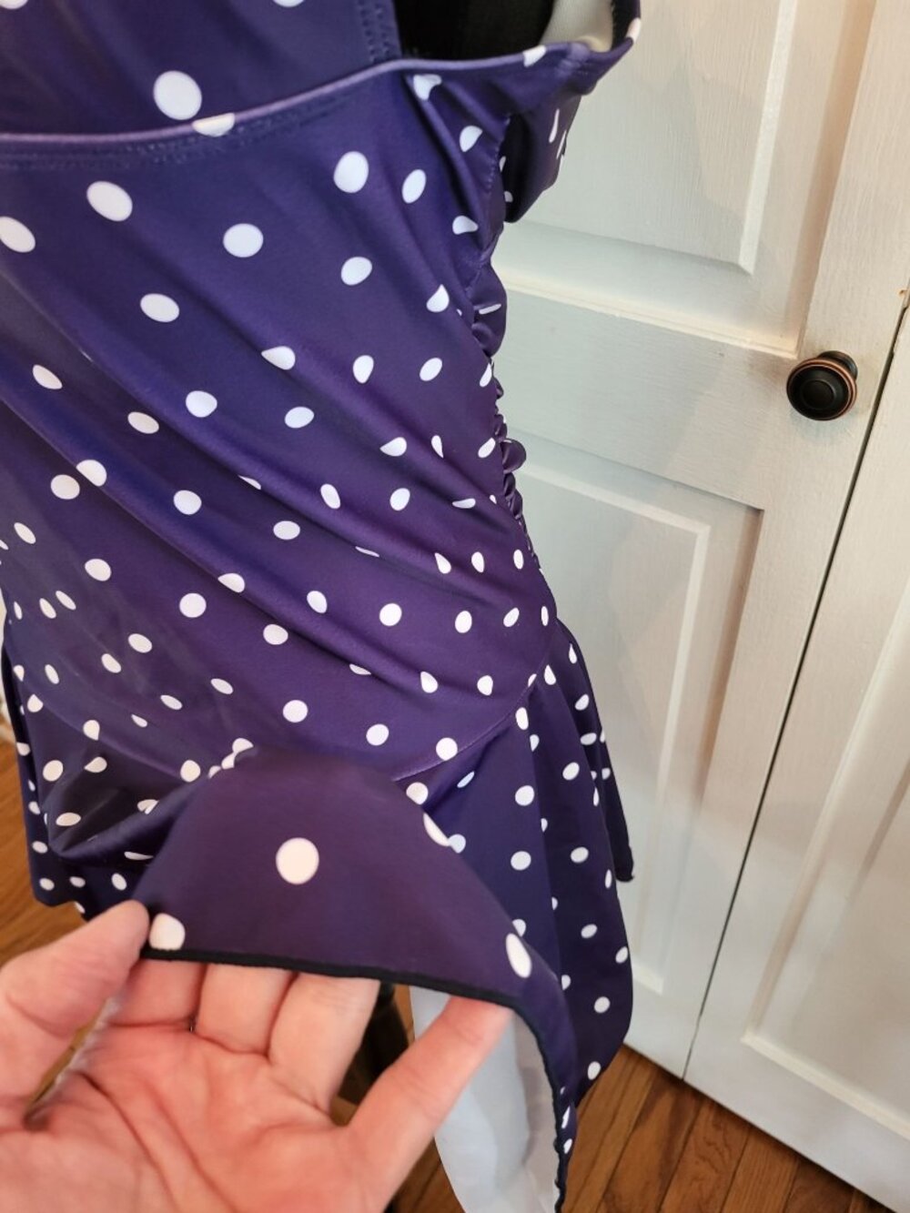 Navy White Polka Dot Retro Inspired Ruched Swim Dress XL Twee Pinup Rockabilly - Picture 9 of 10